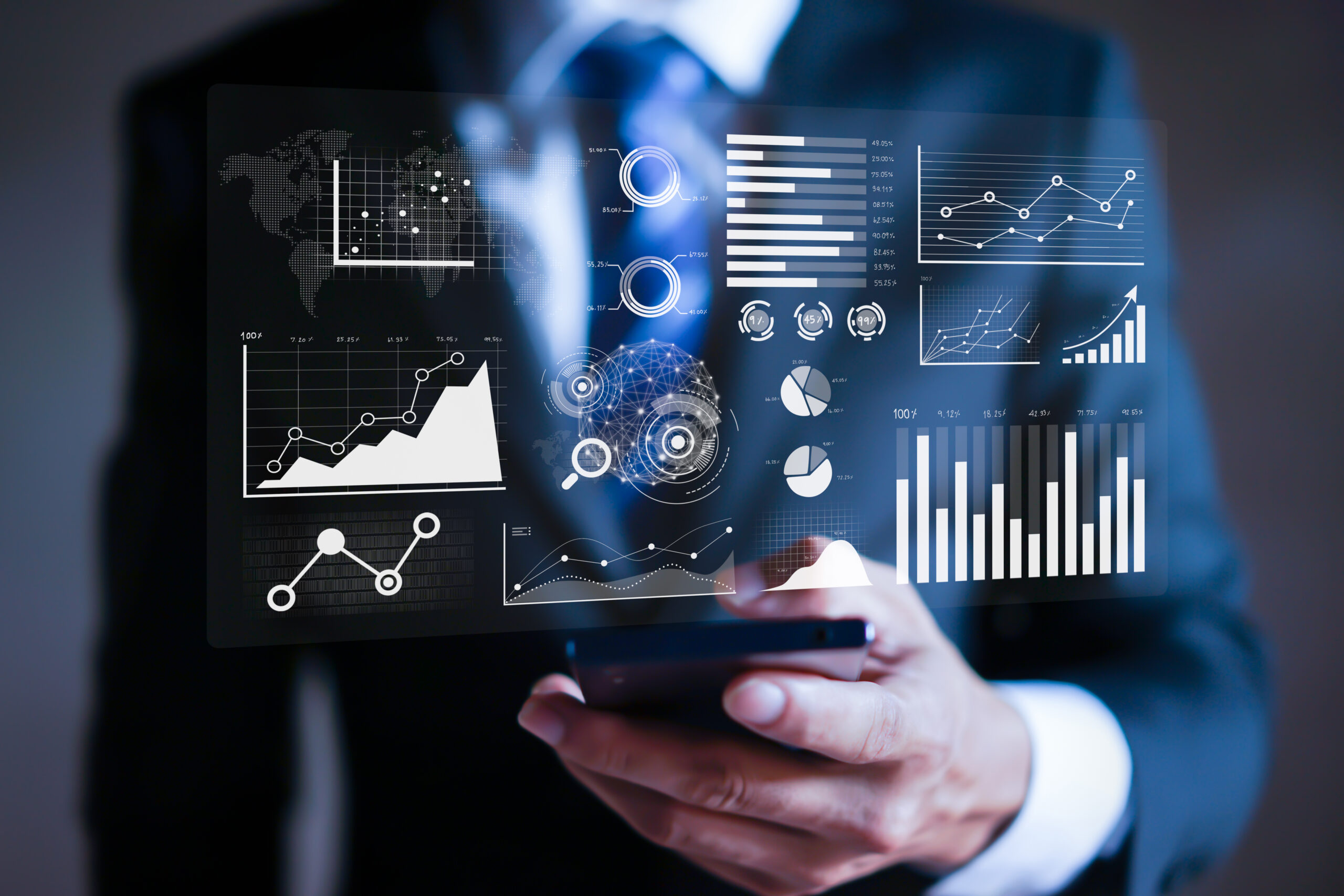 businessman working with modern devices, data analytics report a